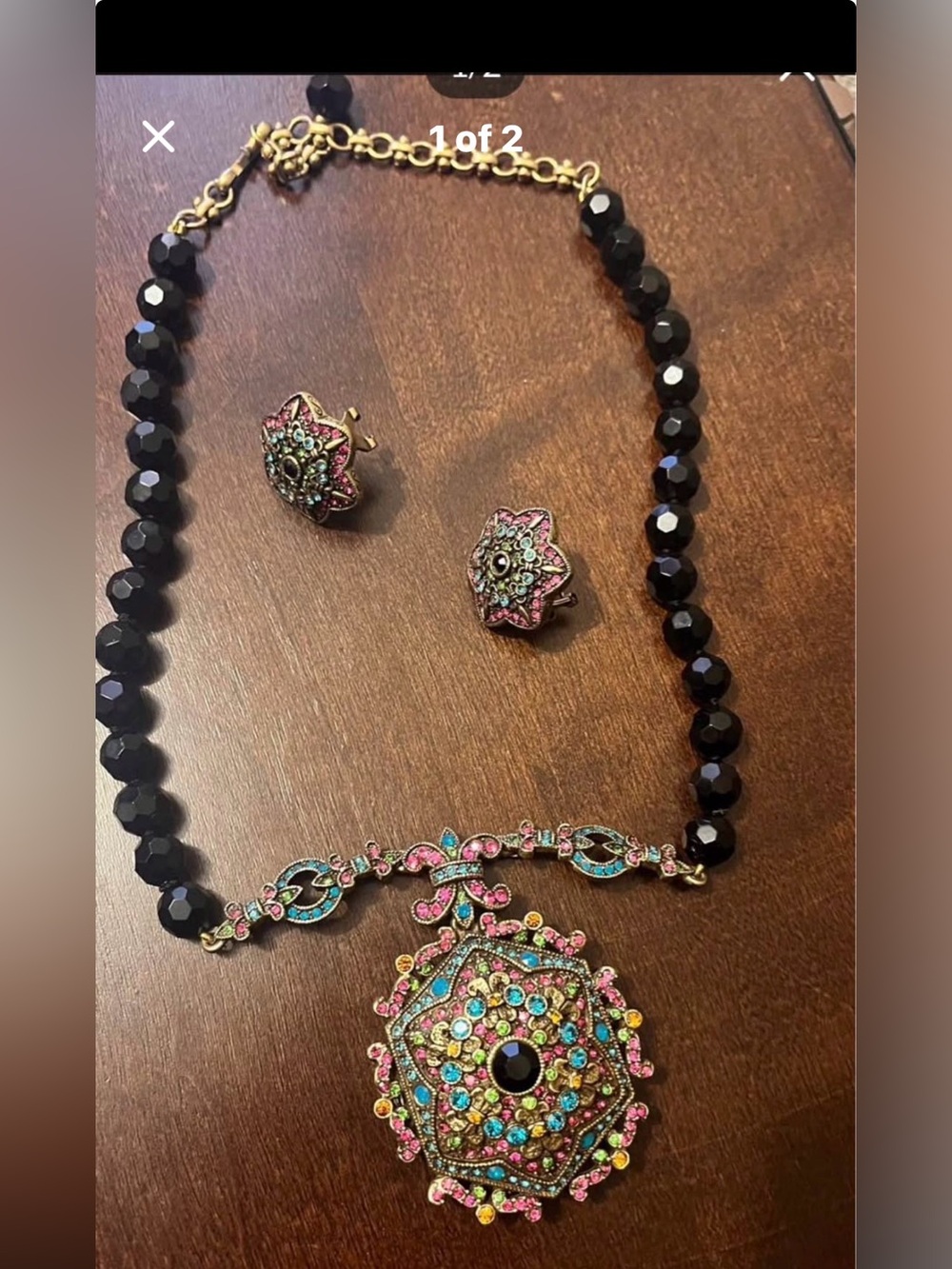 Delicate Multicolor Pendant Necklace and Earrings Set - Black Bead Chain